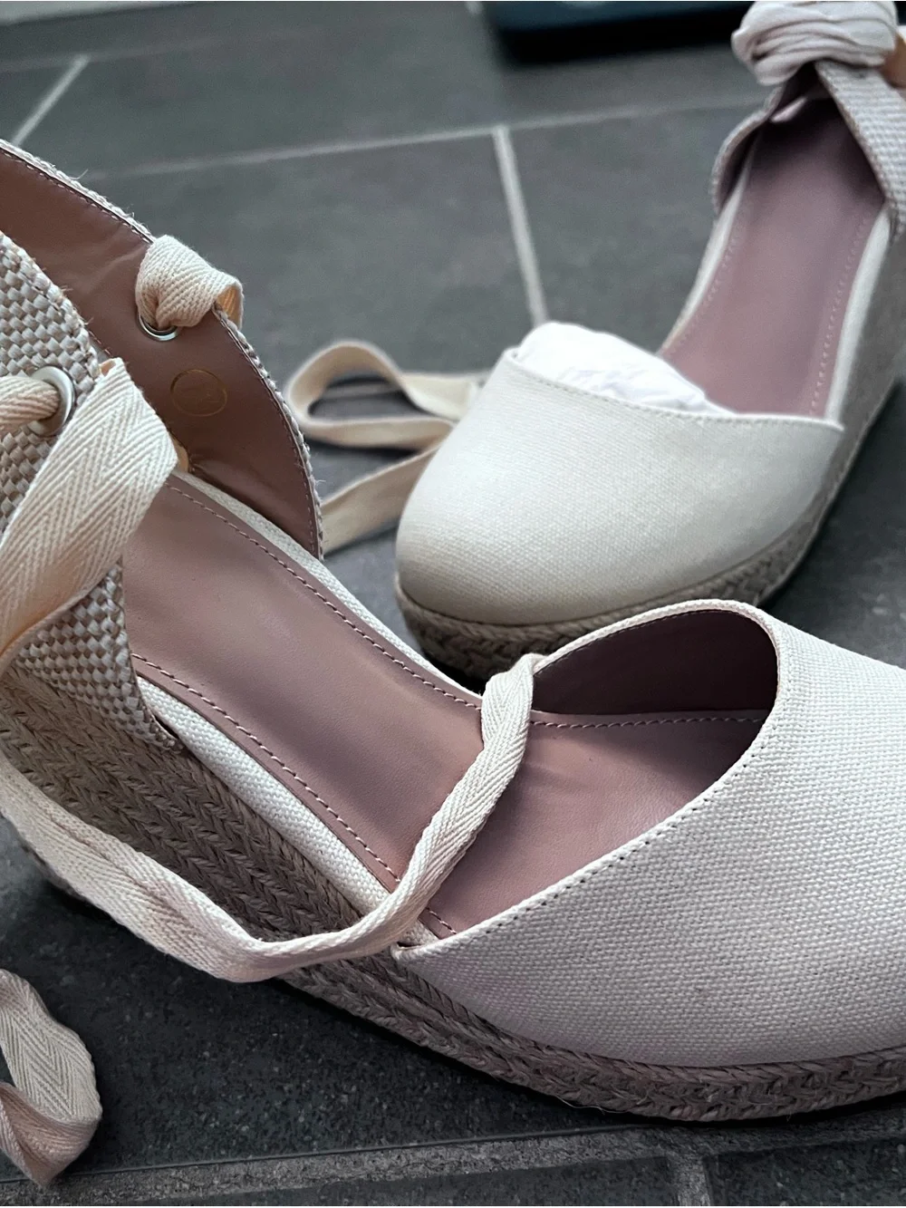Lace-Up Espadrille Wedge Heels in Cream